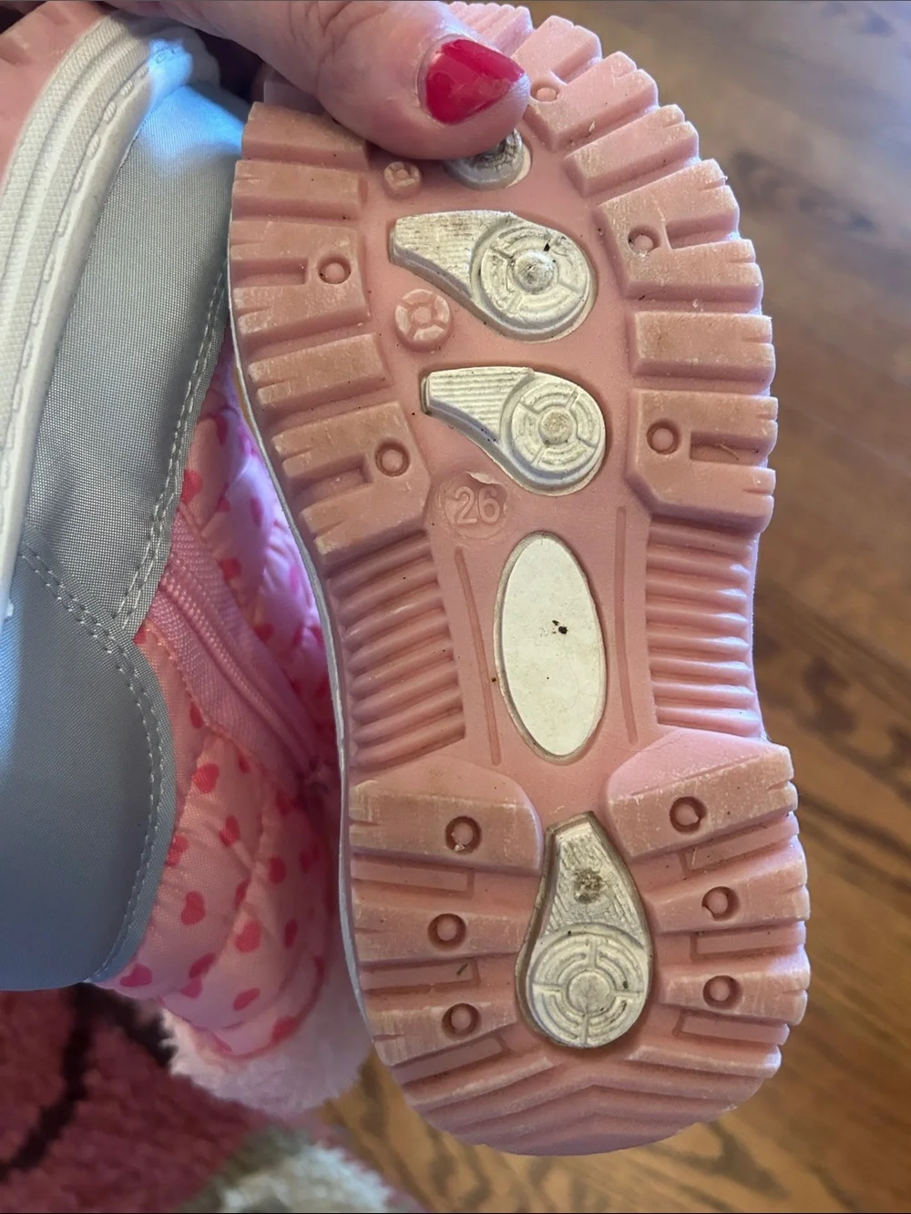 Cozy Pink Heart Kids Snow Boots with Faux Fur Cuff